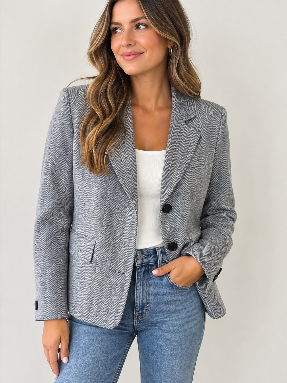Jones New York Gray Herringbone Blazer